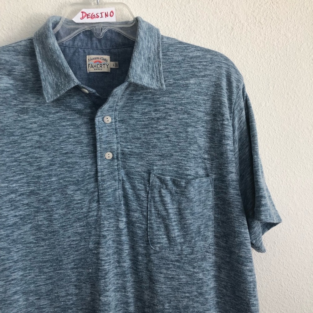 Faherty heather pocket short sleeve polo shirt L